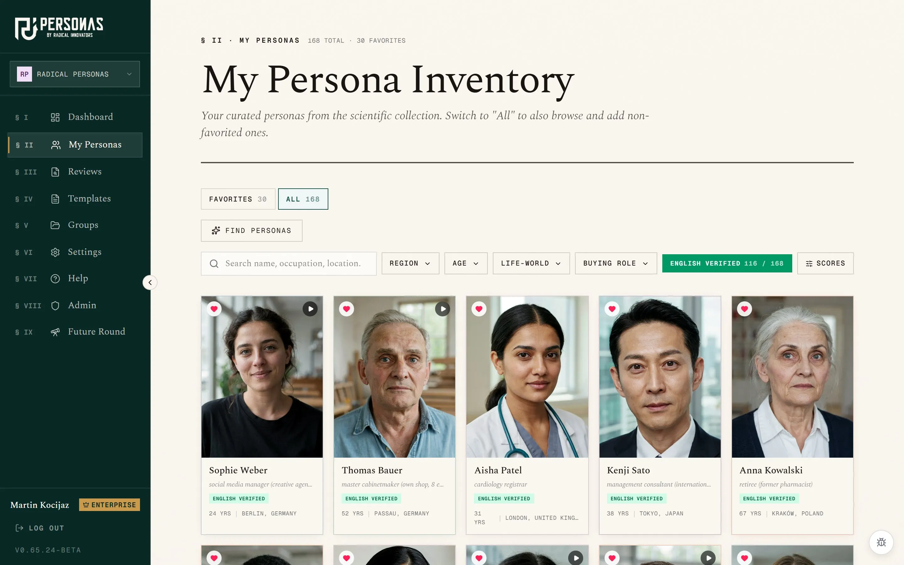 App screenshot: the Persona Library for choosing your target audience