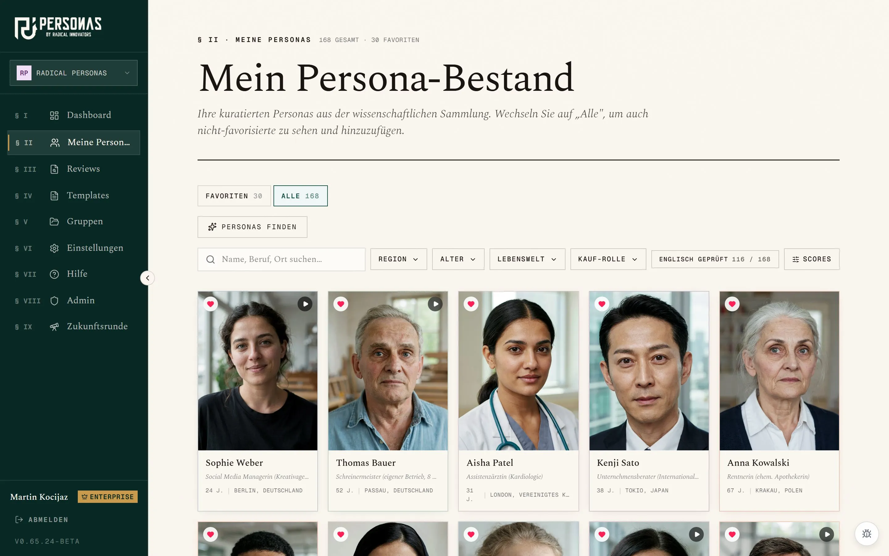 App-Screenshot: Persona-Bibliothek zur Auswahl der Zielgruppe